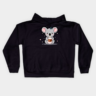 Cute Koala girl holding a birthday muffin with a candle,.Vector flat illustration Kids Hoodie